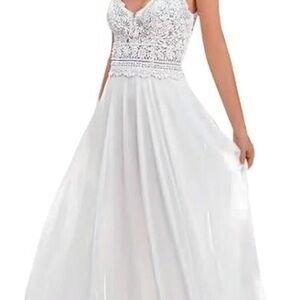 NWT Elegant White Lace Chiffon Wedding Dress
